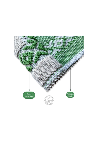 Soffy Krem & Yeşil 2 Adet 50x70 Cm Banyo Paspası %100 Doğal Pamuk Ayak Paspası Ayak Havlusu Krem - Yeşil