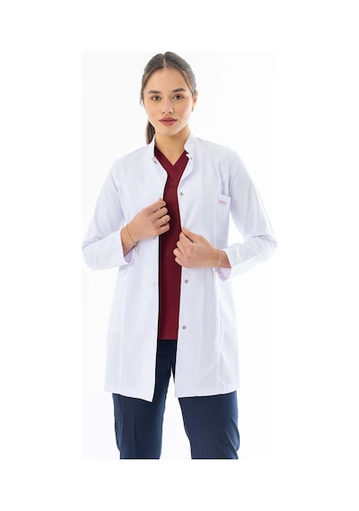 Hakim Yaka Orta Boy Kadın Doktor Önlüğü Alpaka Kumaş Beyaz Bko002 Beyaz