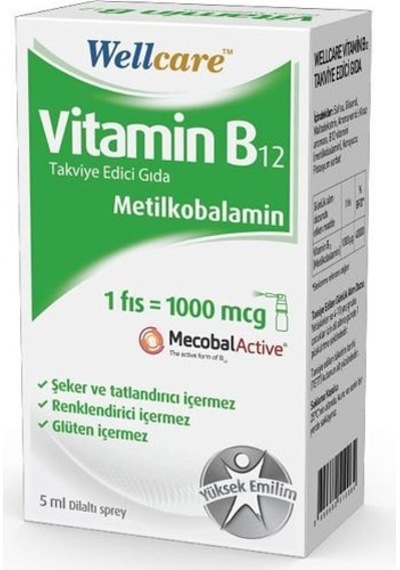 2 X Wellcare Vitamin B12 Metilkobalamin 1000Mcg 5Ml Sprey