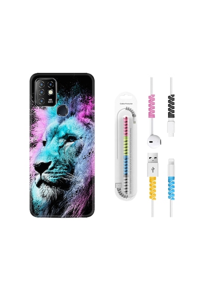 Infinix Hot 9 Kılıf Kablo Koruyuculu Pink Blue Leon 1603