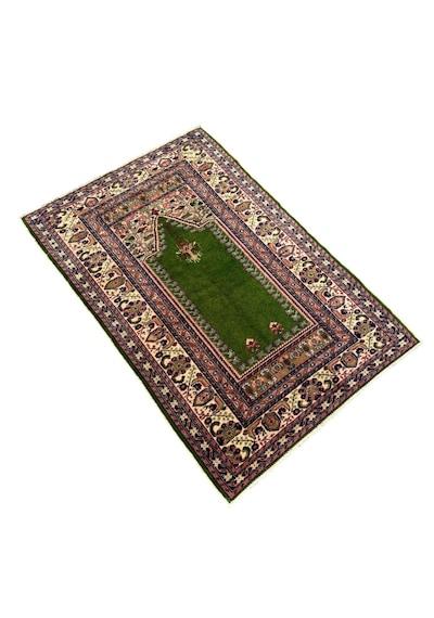 El Dokuma Sıfır Yeşil Bünyan Seccade 87x130 Kök Boya Yün Namazlık