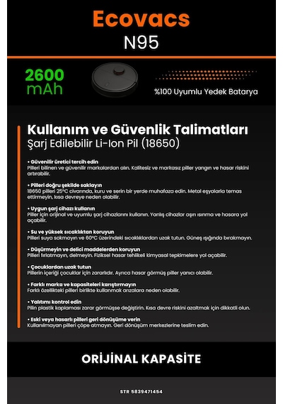 Ecovacs Deboot N95 2600mah Robot Süpürge Bataryası