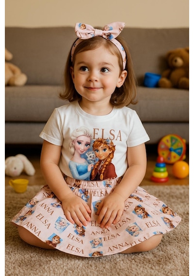 Anna Ve Elsa Etek Takımı. 3lutakım. 3-8 Yaş-198 Beyaz