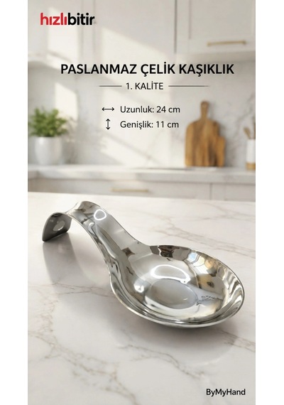 Bymyhand Paslanmaz Çelik Ocak Yanı Kaşıklık Kepçelik Metalik Gri