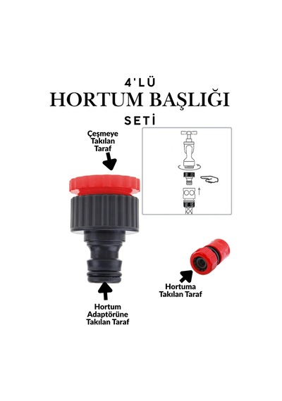 4 Adet Hortum Sulama Tabancası Başlığı Seti Bahçe Musluk Bağlantı Aparatı Adaptörü Bahçe Sulama