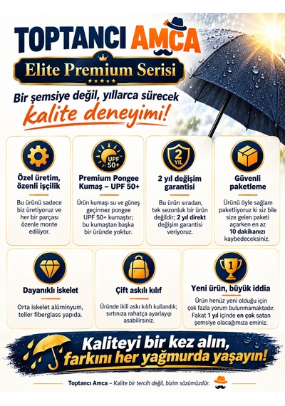 Toptancı Amca Şemsiye 24 Tel Bay Lüx Baston Ahşap Sap Sky-60 120 Cm Çap Gerçek Fiber İskelet Siyah