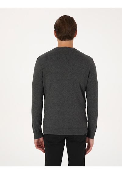 Pierre Cardin Erkek Koyu Gri Melanj Hırka Triko 50317330-vr128 Koyu Gri Melanj