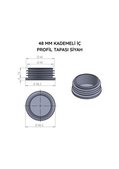 Cateksss 48 Mm Kademeli İç Profil Tapası Ral7035 - 4 Lü Paket Gri