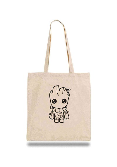 Bez Çanta Groot Pattern Logo Çizim Bej