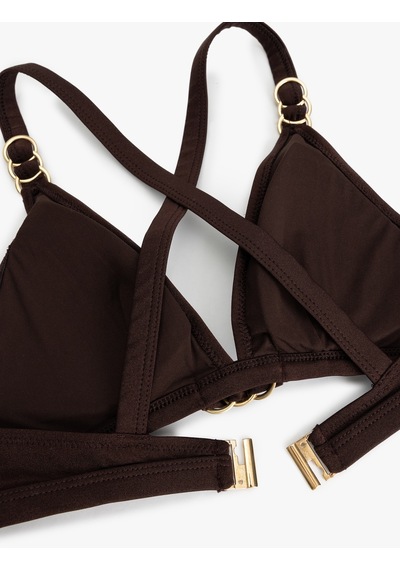 Koton Aksesuar Detaylı Arkası Çapraz Askılı Üçgen Bikini Kahverengi 5sak10058mm Kahve
