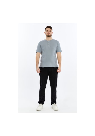 Erkek Henley Yaka %100 Pamuklu Dokulu Kumaştan Kısa Kollu Günlük Basic Tişört Gri