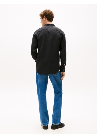 Tommy Hilfiger Pıece Dye Lınen Rf Shırt Erkek Siyah Gömlek - Mw0mw39425