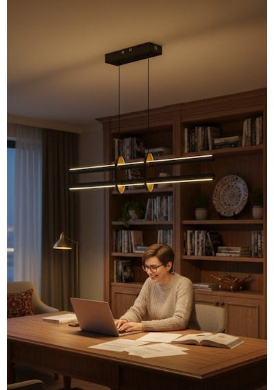 Halo Bronz Lineer Led Sarkıt Avize Kumandalı Dim Edilebilir Yukarı & Aşağı Işık Sarı Işık