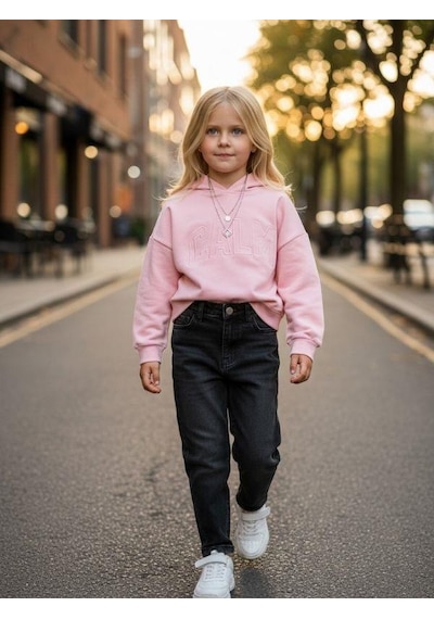 Kız Çocuk Kapüşonlu Calm Kapartmalı Sweatshirt-14372 Pembe Kız Çocuk Kapüşonlu Calm Kapartmalı Sweatshirt-14372 Pembe