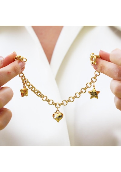 Kalp Yıldızlı Hallow Gold Gümüş Bileklik Gümüş