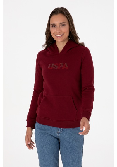 U.S. Polo Assn. Kadın Bordo Kapüşonlu Basic Sweatshirt 50307711-VR014