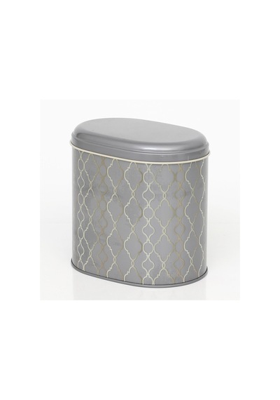 Trellis Old Grey Desenli Oval Metal Saklama Kabı 14 x 12 x 13 CM 1.4 L Çok Renkli
