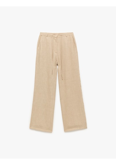 Koton Viskon Karışımlı Beli Bağlamalı Cepli Dokulu Geniş Paça Pantolon Bej 5sak40172ew Ekru Koton Viskon Karışımlı Beli Bağlamalı Cepli Dokulu Geniş Paça Pantolon Bej 5sak40172ew Ekru