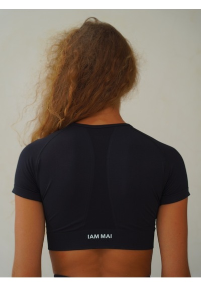 Mai Studios Co. Rufus Siyah Kısa Kollu Crop Top Siyah