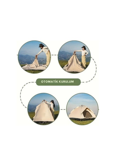 4 Kişilik Tam Otomatik Kurulum Dayanaklı Gölgelikli Kamp Çadırı 2 Kapılı-sineklikli 200x200x135 Cm Çok Renkli
