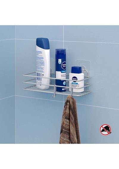 Teknotel Yapışkanlı Kancalı Banyo Rafı Silver St117H Gümüş