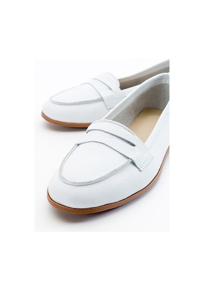 Luvishoes F02 Beyaz Cilt Kadın Babet Beyaz