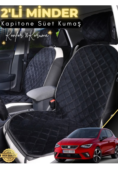 Seat İbiza Uyumlu 2'li Süet Oto Koltuk Minderi Terletmez Universal Oto Aksesuar A2 Siyah