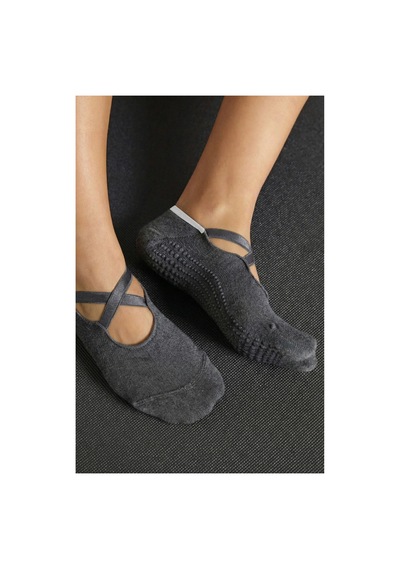 Bamboo Star Bambu Kadın Gri Kaydırmaz Taban Silikon Baskı Pilates Yoga Fitness Dans Aktivite Babet Çorabı