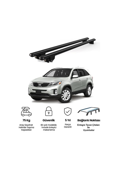 Kanca Kia Sorento 2010-2015 Uyumlu Siyah Kilitli Ara Atkı 120cm Port Bagaj Tavan Barı