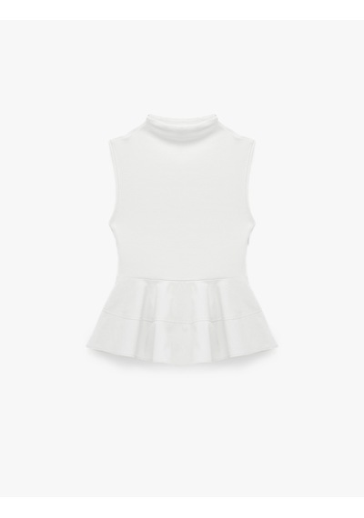 Koton Pamuklu Slim Fit Kolsuz Dik Yaka Kaşkorse Peplum Bluz Ekru 7wal30013ık