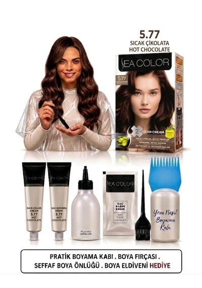 Sea Color Set Saç Boyası 5.77 Sıcak Çikolata 2 Li +pratik Boya Kab