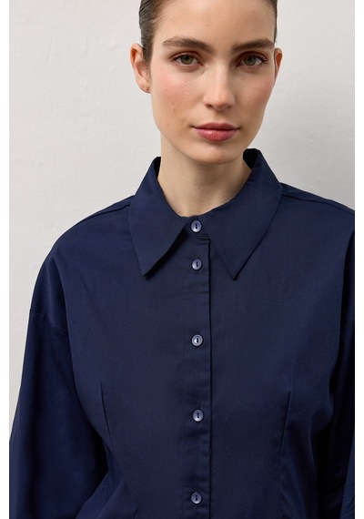 Molene Lacivert Pensli Fitted Poplin Gömlek
