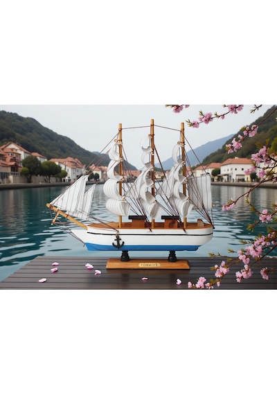 Dekoratif Ahşap El Yapımı Yelkenli Gemi Maketi Masaüstü Biblo Ev Ofis Hediyesi 40 Cm. Model F