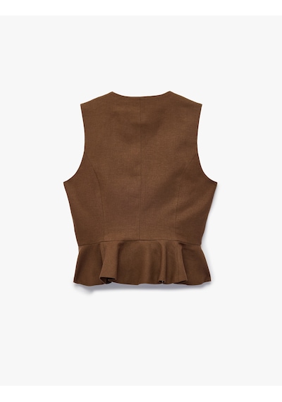 Koton V Yaka Düğmeli Peplum Keten Yelek Kahverengi 6sak20102pw Kahve