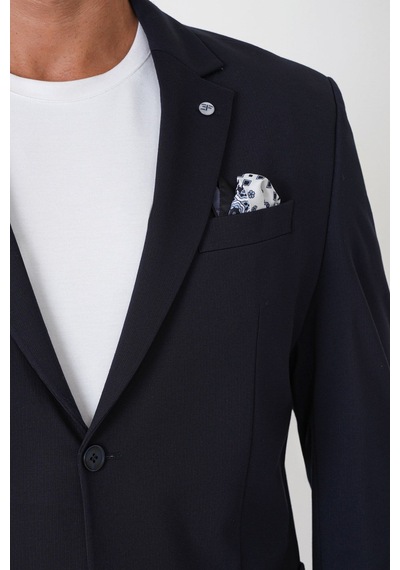 Comfort Fit Esnek Rayon Pamuk Karışım Torba Cepli Lacivert Blazer Ceket C 744