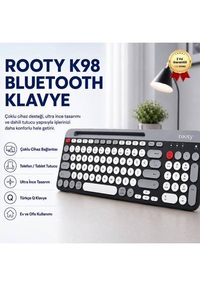 Rooty Ultra İnce Çoklu Cihaz Bluetooth Siyah Beyaz Kırmızı Şık Türkçe Klavye Kolay Kullanım-1017