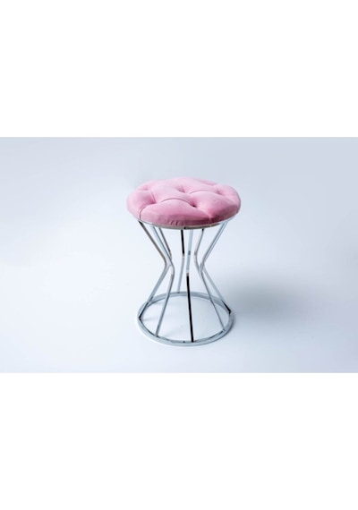 Sarı Metal Ayaklı Puf Tabure Koltuk Pembe