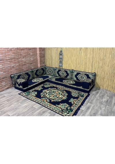 Coton Şark Köşesi Minderi 120*180cm Kilim Takımı Konsept Lacivert