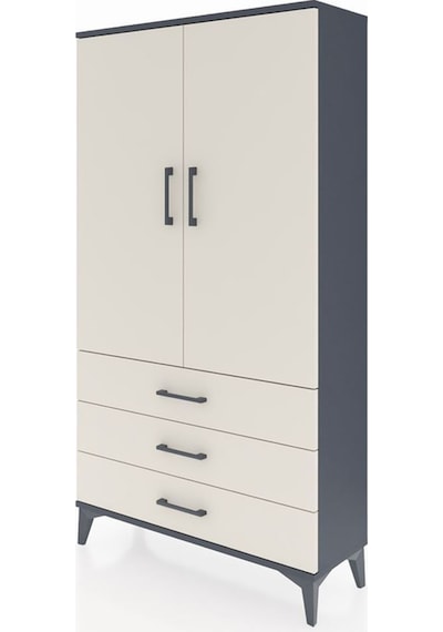 Arges Dolap Tek Raflı 3 Çekmeceli Tek Askılı 88x30x163 Antrasit-aytaşı Antrasit