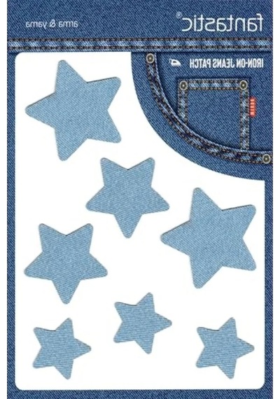 Ütü İle Yapışan Denim Jeans Yaması - Yıldız Desenli Buz Mavi 12