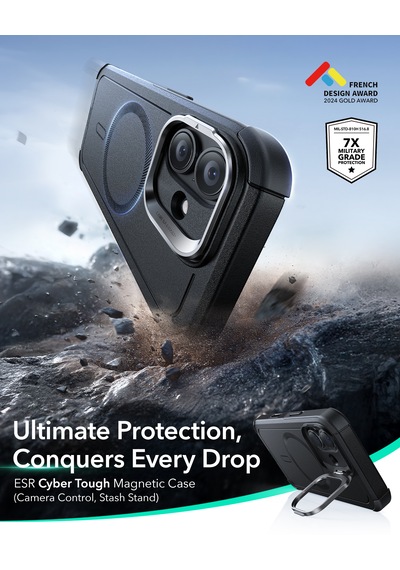 Esr Apple Uyumlu iPhone 17 Cyber Tough Manyetik Kılıf Kamera Kontrol Özellikli, Stantlı Lacivert