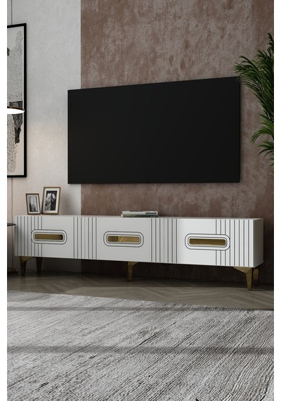 180dhdts8ba Luna Kapaklı Pleksi Lazer Desen Tv Sehpası Beyaz-altın