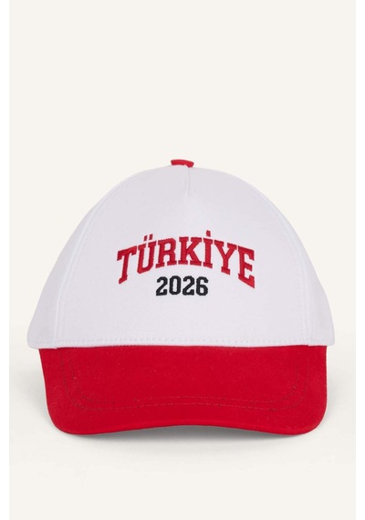 Defacto Erkek Türkiye İşlemeli Beyaz Pamuklu Şapka I3375ax26smrd1 Kırmızı-rd1