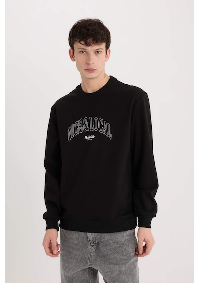 DeFacto Regular Fit Bisiklet Yaka Baskılı Sweatshirt E3205AX24WNBK81 Siyah