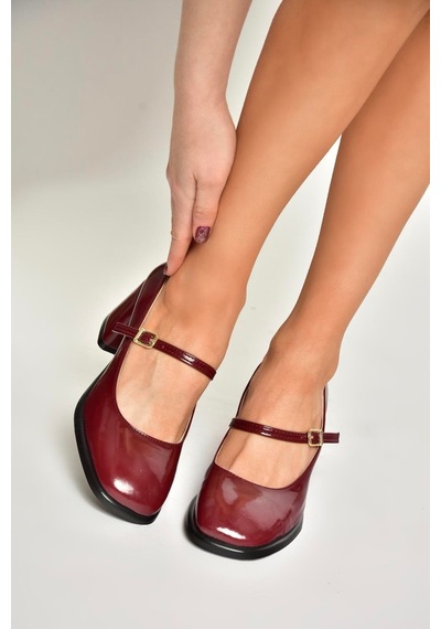 Fox Shoes U518422008 Bordo Rugan Kalın Topuklu Kadın Ayakkabı Bordo