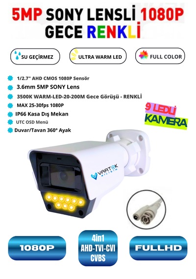 Vartek Bilişim 9 Led Gece Görüşlü Full Hd 1080p Güvenlik Kamerası