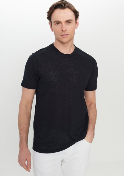 AC&Co / Altınyıldız Classics Erkek Sıyah Pamuklu Slim Fit Dar Kesim Bisiklet Yaka Tişört Siyah