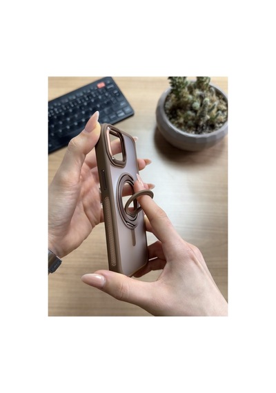 Apple iPhone Uyumlu 15 Standlı Ve Yüzüklü Magsafe Kılıf Soocase721 Siyah