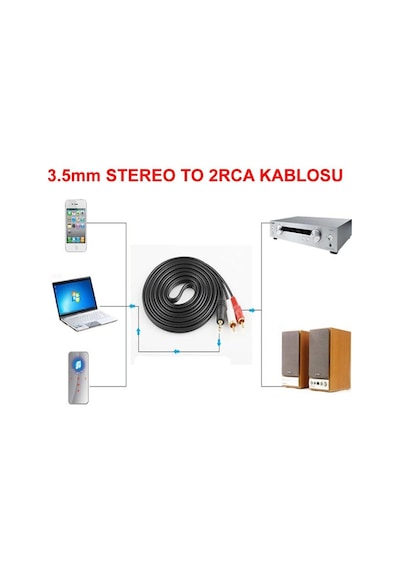 3.5Mm Stereo To 2Rca Kablosu Aux Tos Ses 1.5 Metre Kablo Sound Audio