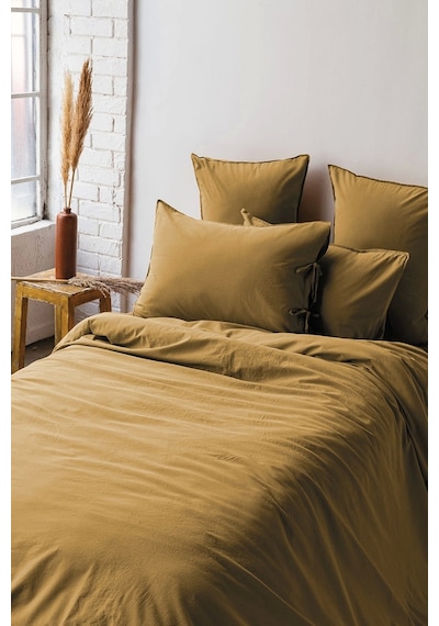 Savanna Mustard Yıkanmış %100 Pamuk Poplin Çift Kişilik Nevresim Takımı